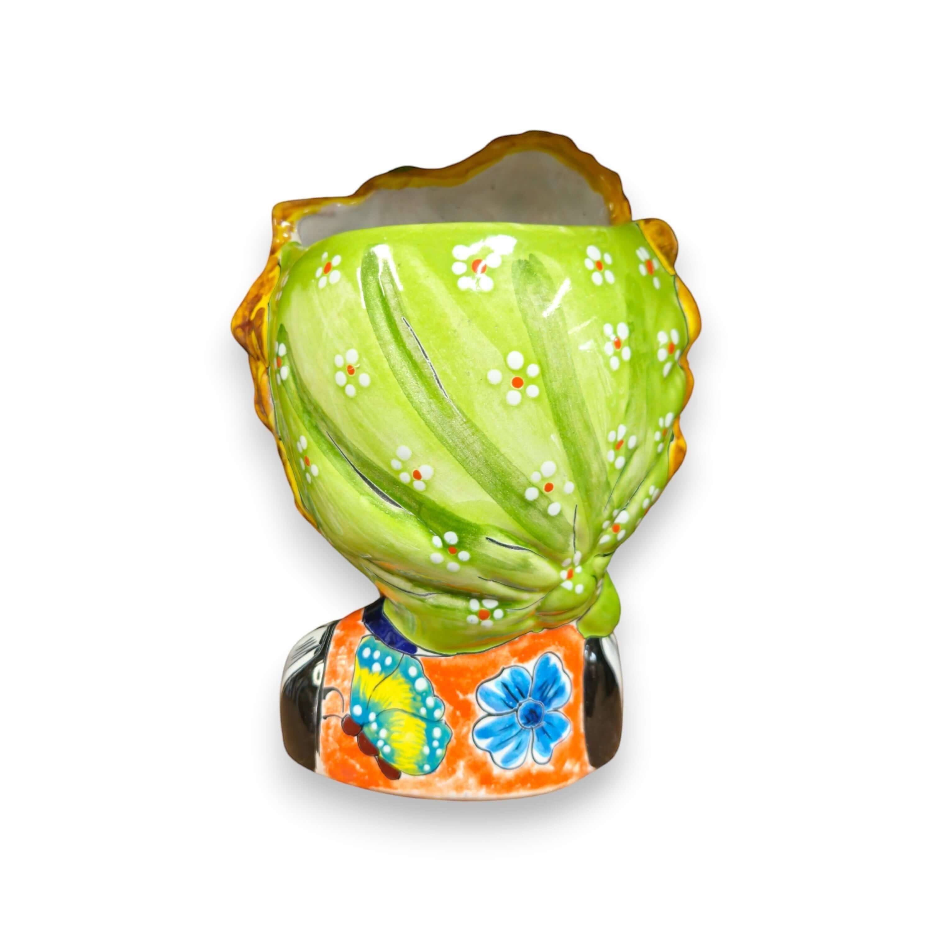 Colorful Talavera Lady Skull Planter | Day of the Dead Decor
