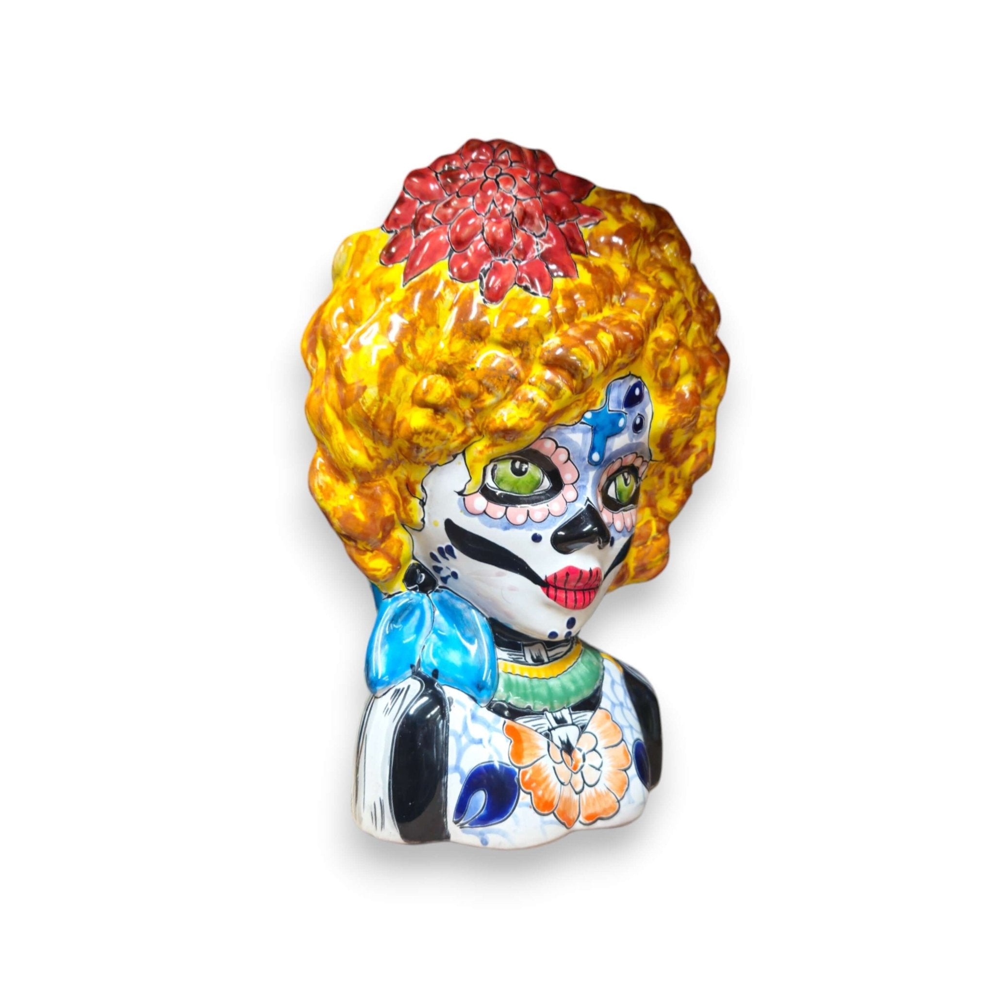 Colorful Talavera Lady Skull Planter | Day of the Dead Decor Talavera Planter La Vie Bien Colorful Talavera Lady Skull Planter | Day of the Dead Decor