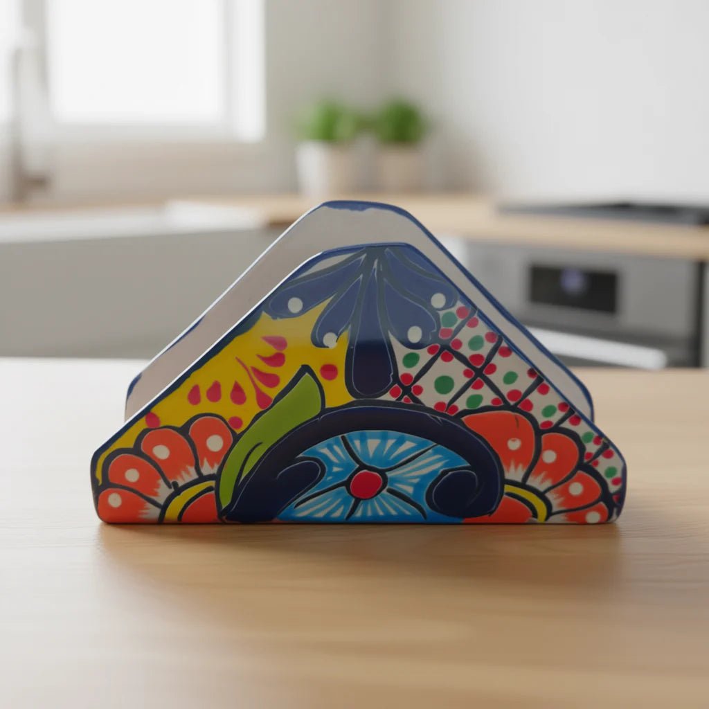Colorful Talavera Napkin Holder | Mexican Ceramic Table Decor Talavera Napkin Holder La Vie Bien Colorful Talavera Napkin Holder | Mexican Ceramic Table Decor