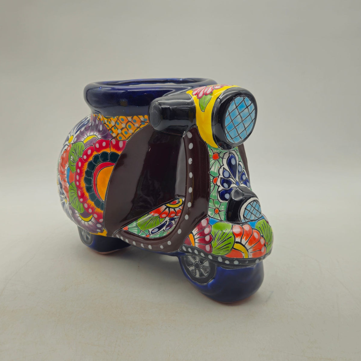 Colorful Talavera Scooter Planter | Hand-Painted Ceramic Scooter Statue (Large)