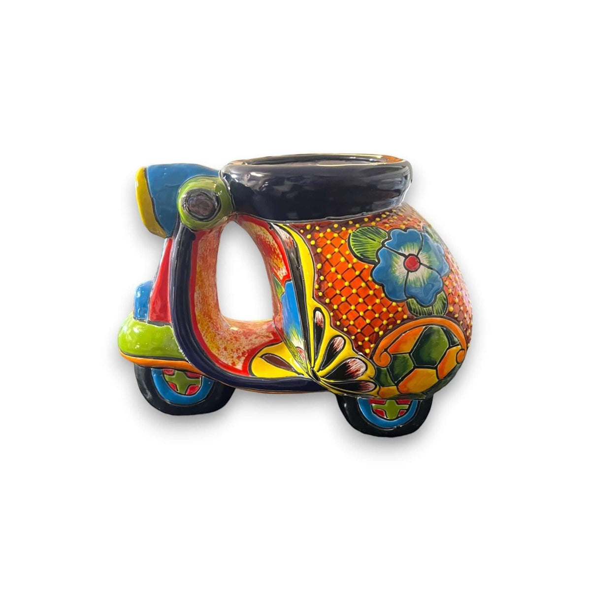 Colorful Talavera Scooter Planter | Hand-Painted Ceramic Scooter Statue (Large) Talavera Planter La Vie Bien Colorful Talavera Scooter Planter | Hand-Painted Ceramic Scooter Statue (Large)