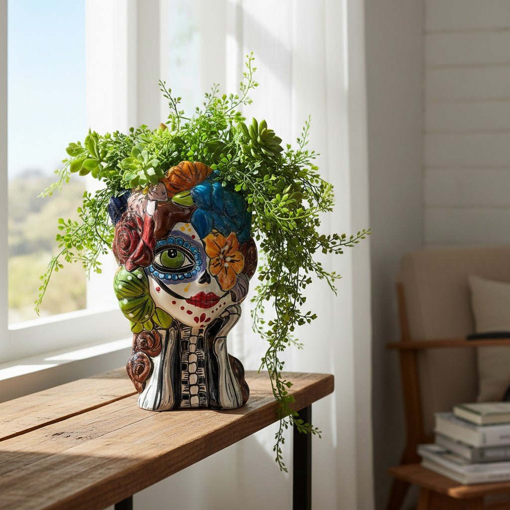 Colorful Talavera Skull Planter | Hand-Painted Ceramic Pot Talavera Planter La Vie Bien Colorful Talavera Skull Planter | Hand-Painted Ceramic Pot