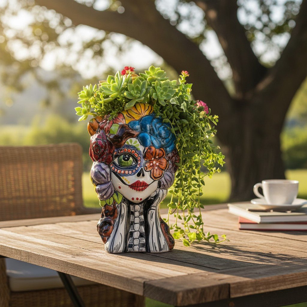 Colorful Talavera Skull Planter | Hand-Painted Ceramic Pot Talavera Planter La Vie Bien Colorful Talavera Skull Planter | Hand-Painted Ceramic Pot