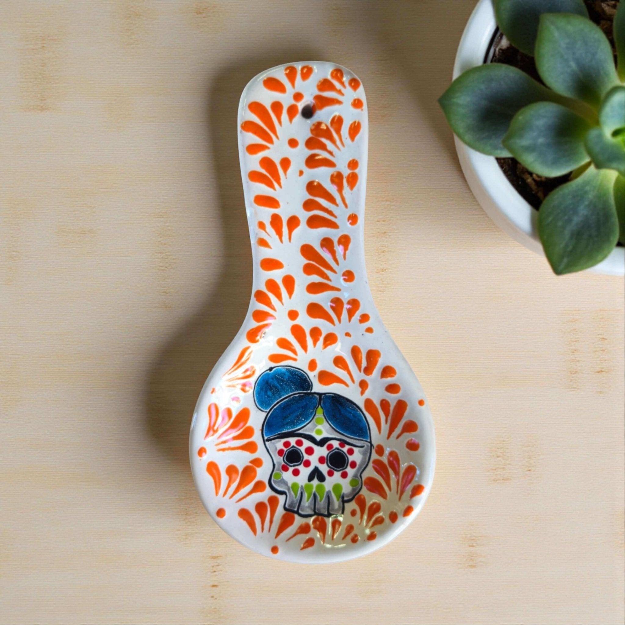 Colorful Talavera Skull Spoon Rest | Mexican Kitchen Art Talavera Spoon Rest La Vie Bien Colorful Talavera Skull Spoon Rest | Mexican Kitchen Art