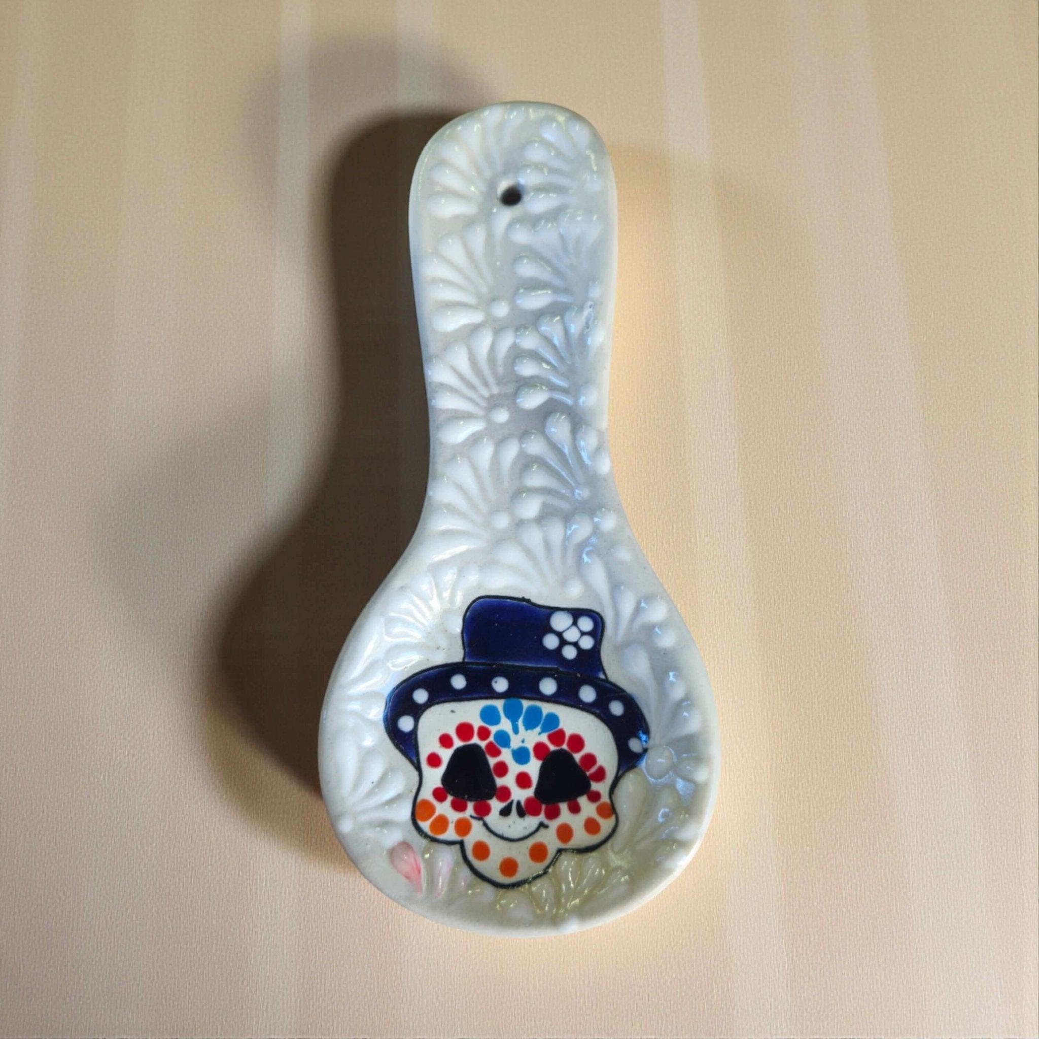 Colorful Talavera Skull Spoon Rest | Mexican Kitchen Art Talavera Spoon Rest La Vie Bien Colorful Talavera Skull Spoon Rest | Mexican Kitchen Art