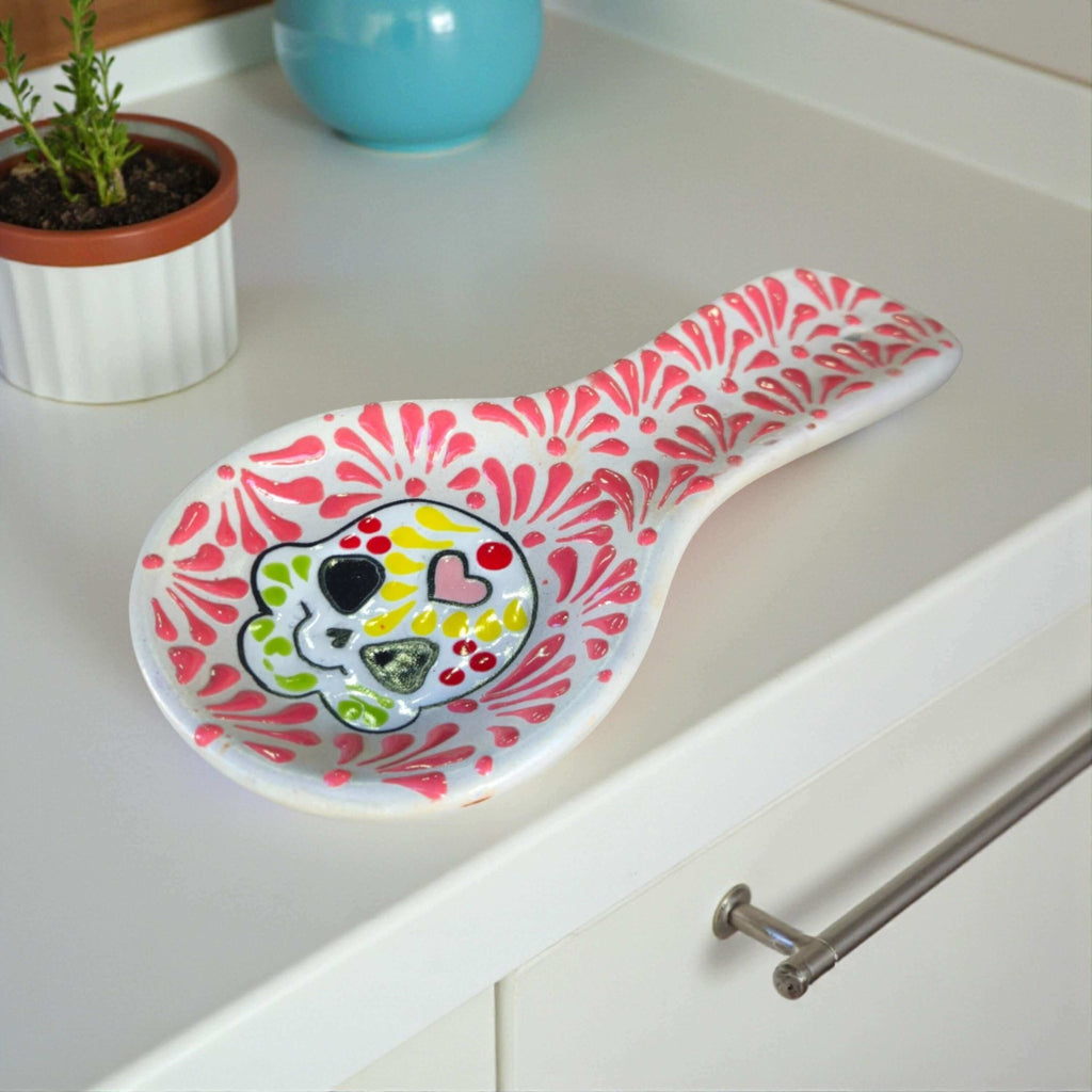 Colorful Talavera Skull Spoon Rest | Mexican Kitchen Art Talavera Spoon Rest La Vie Bien Colorful Talavera Skull Spoon Rest | Mexican Kitchen Art