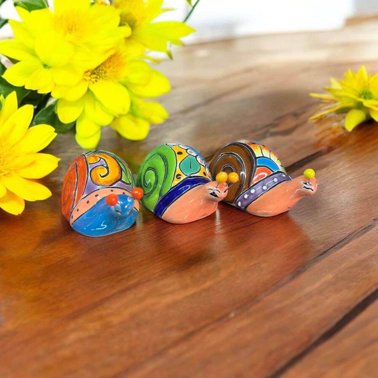Colorful Talavera Snail Figurine | Mexican Ceramic Garden Decor Talavera Figurine La Vie Bien Colorful Talavera Snail Figurine | Mexican Ceramic Garden Decor