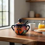 Colorful Talavera Sugar Jar with Spoon | Mexican Pottery Art Talavera Sugar Jar La Vie Bien Colorful Talavera Sugar Jar with Spoon | Mexican Pottery Art