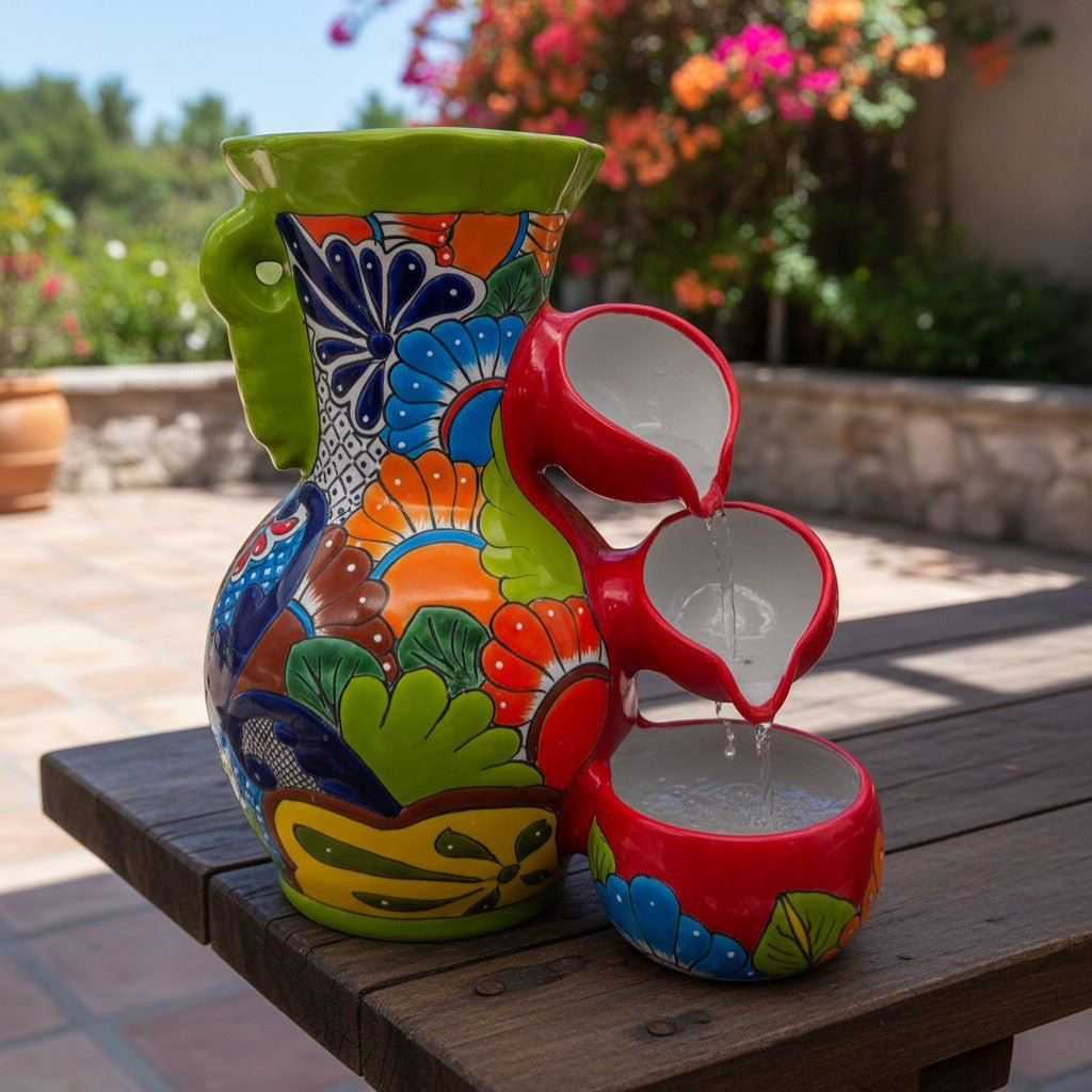 Colorful Talavera Tabletop Fountain | Mexican Folk Art Decor Talavera Fountain La Vie Bien Colorful Talavera Tabletop Fountain | Mexican Folk Art Decor