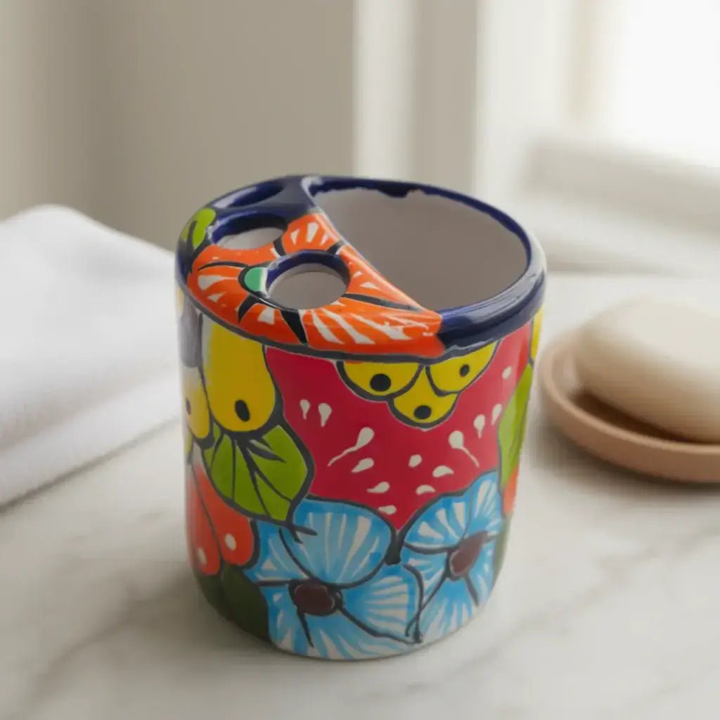 Colorful Talavera Toothbrush Holder | Mexican Ceramic Art Talavera Toothbrush Holder La Vie Bien Colorful Talavera Toothbrush Holder | Mexican Ceramic Art