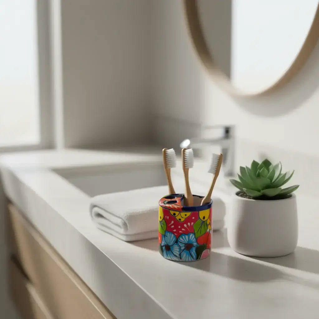 Colorful Talavera Toothbrush Holder | Mexican Ceramic Art Talavera Toothbrush Holder La Vie Bien Colorful Talavera Toothbrush Holder | Mexican Ceramic Art