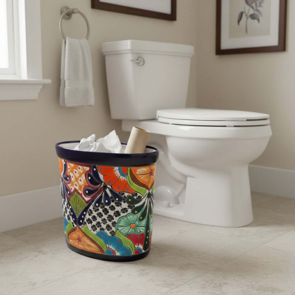 Colorful Talavera Trash Can | Handmade Mexican Waste Bin Mexican Mirror La Vie Bien Colorful Talavera Trash Can | Handmade Mexican Waste Bin