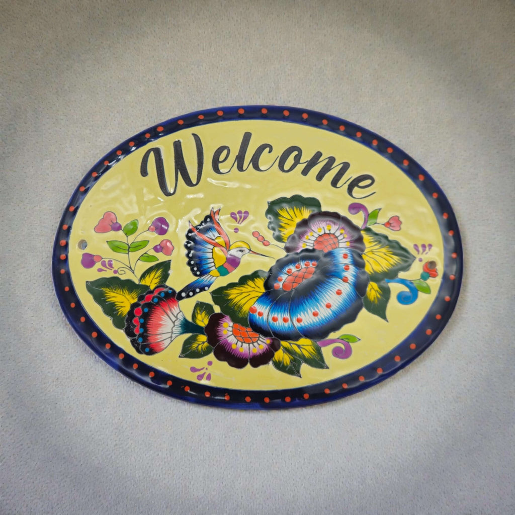Colorful Talavera Welcome Plaque | Hand - Painted Wall Sign Mexican Key Holder La Vie Bien Colorful Talavera Welcome Plaque | Hand - Painted Wall Sign
