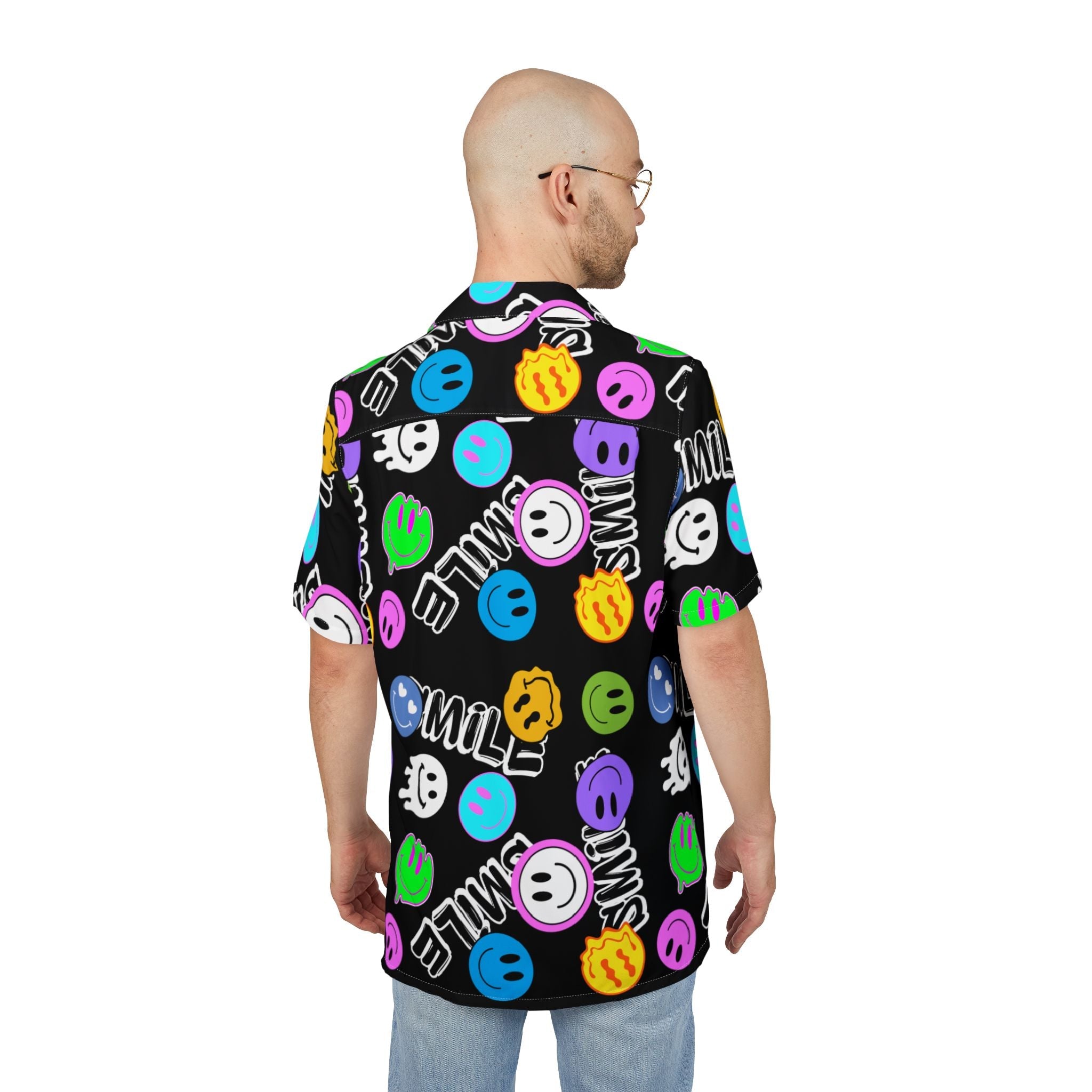 Colorful trippy Smiley face Pattern Hawaiian Button - Down polo T-shirt All Over Prints La Vie Bien Colorful trippy Smiley face Pattern Hawaiian Button - Down polo T-shirt