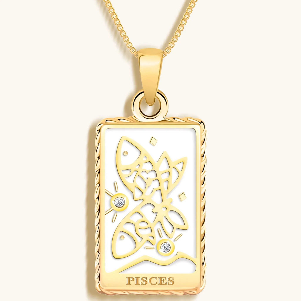 Compassionate Approach - White Enamel Pisces Card Necklace by Karma and Luck