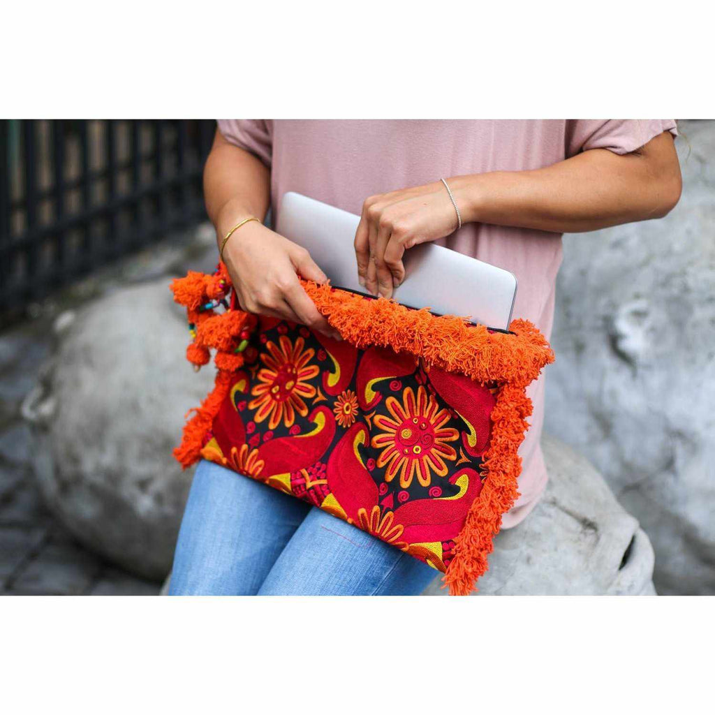 Computer Case | Oversize Pom Pom Clutch - Thailand Bags La Vie Bien Computer Case | Oversize Pom Pom Clutch - Thailand
