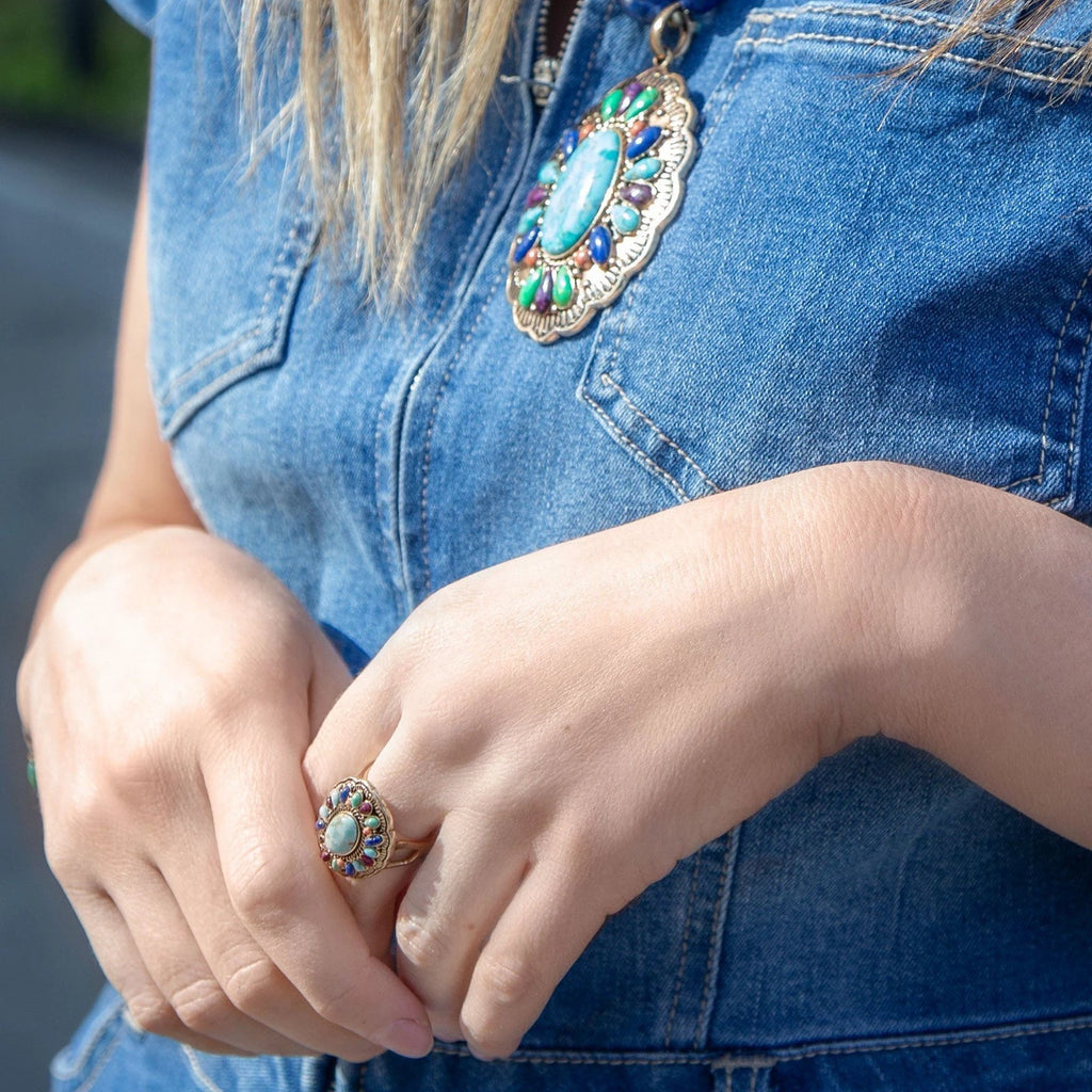 Concho Colorful Golden Statement Ring by Barse Jewelry