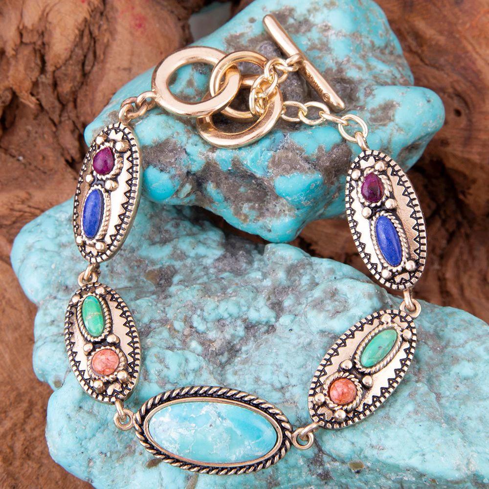 Concho Colorful Golden Link Bracelet by Barse Jewelry