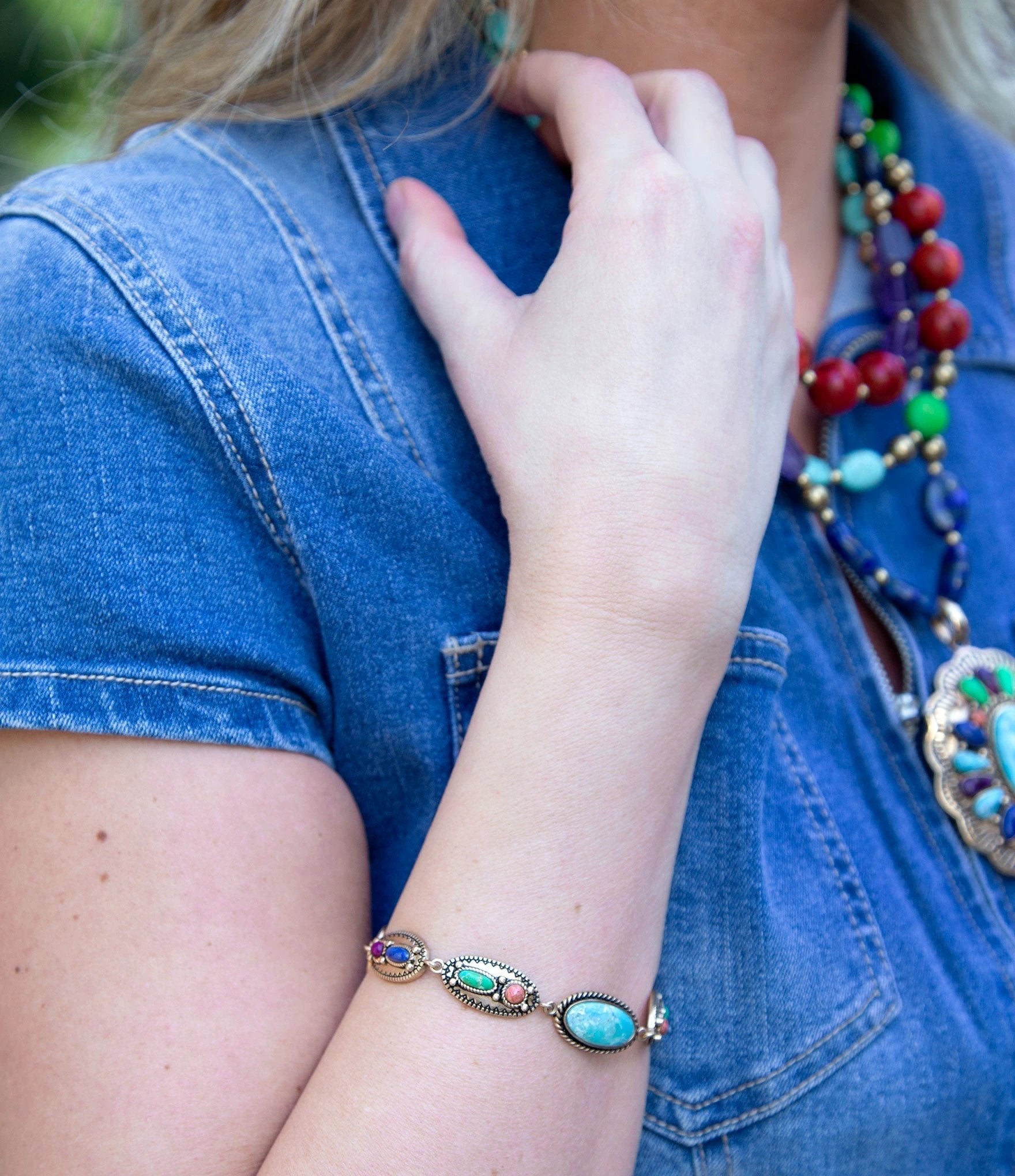 Concho Colorful Golden Link Bracelet by Barse Jewelry