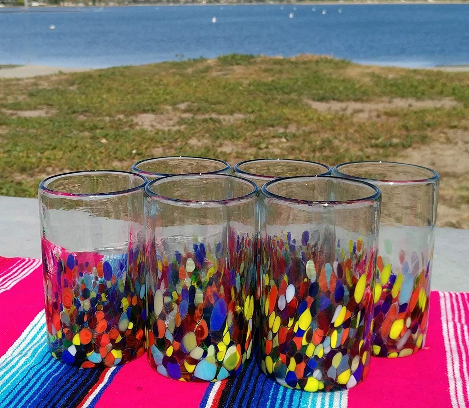 Confetti Carmen Design Drinking Glasses - Set of 6 (14 oz each) by Dos Sueños