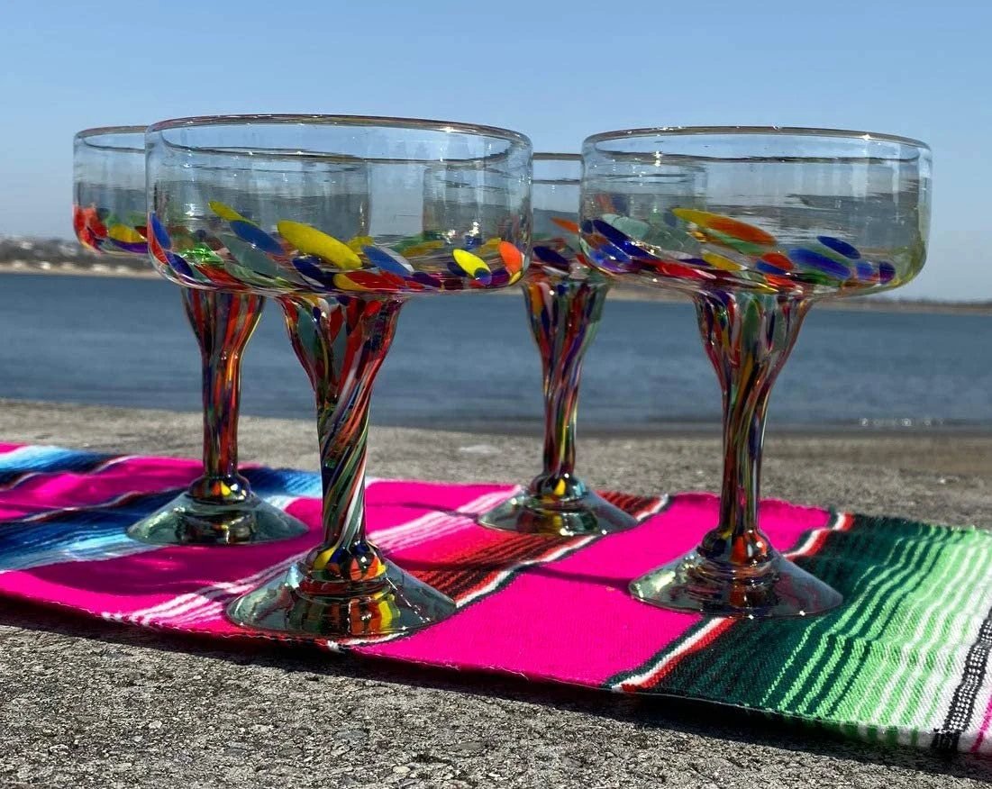 Confetti Carmen Design Margarita Glasses -Set of 4 (16 oz each) by Dos Sueños