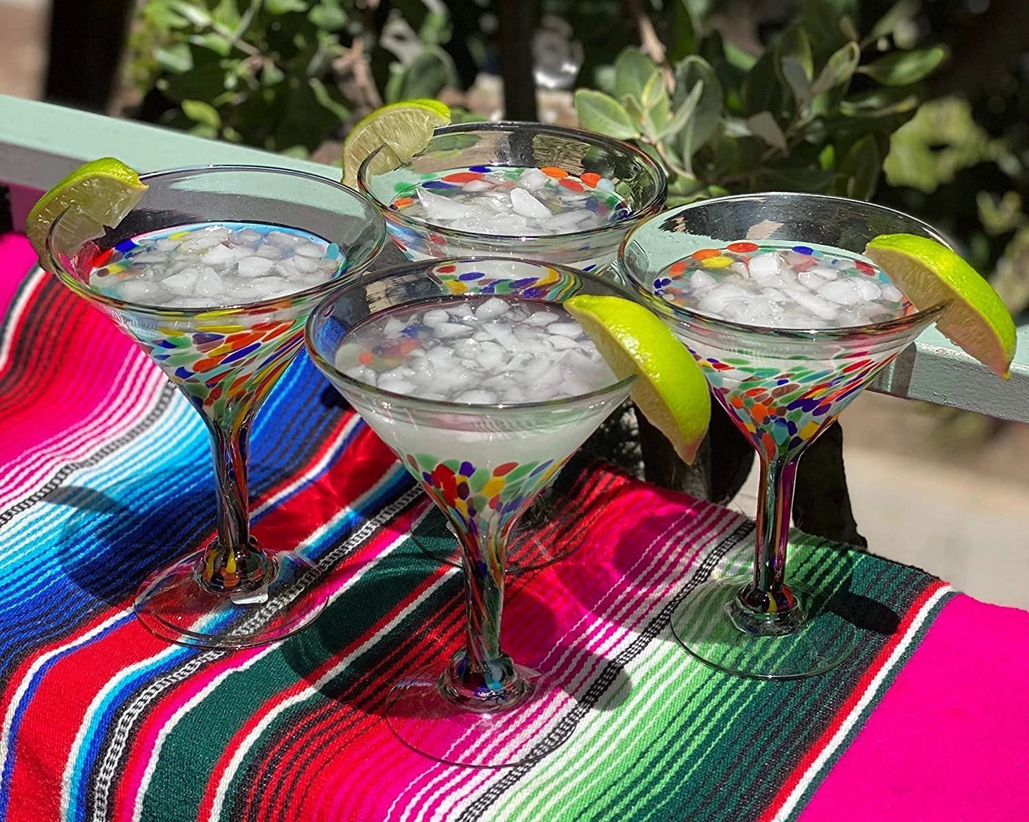 Confetti Carmen Design Modern Margarita Glasses - Martini Style - Set of 4 (12 oz each) by Dos Sueños