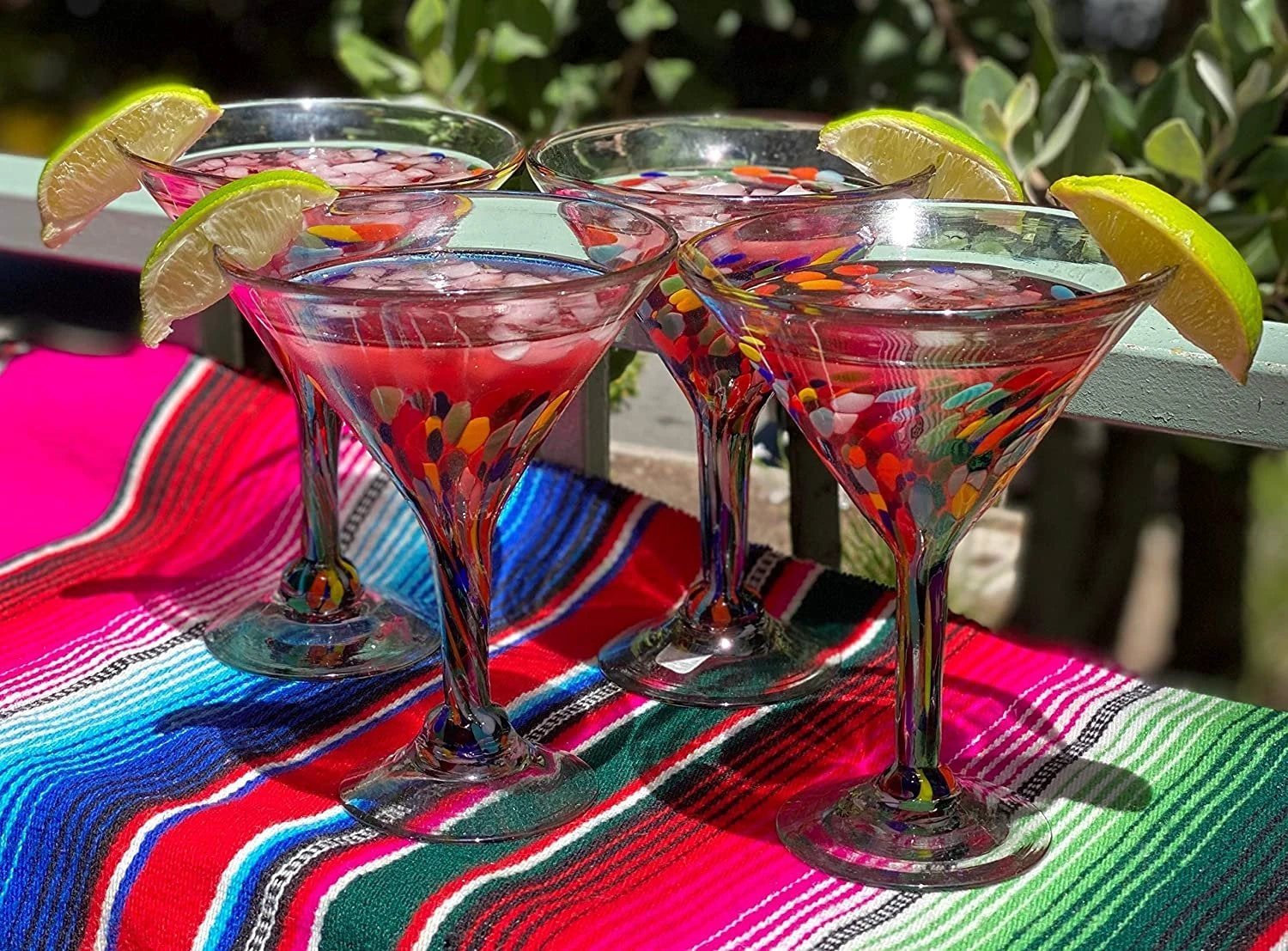 Confetti Carmen Design Modern Margarita Glasses - Martini Style - Set of 4 (12 oz each) by Dos Sueños