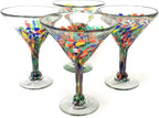 Confetti Carmen Design Modern Margarita Glasses - Martini Style - Set of 4 (12 oz each) by Dos Sueños