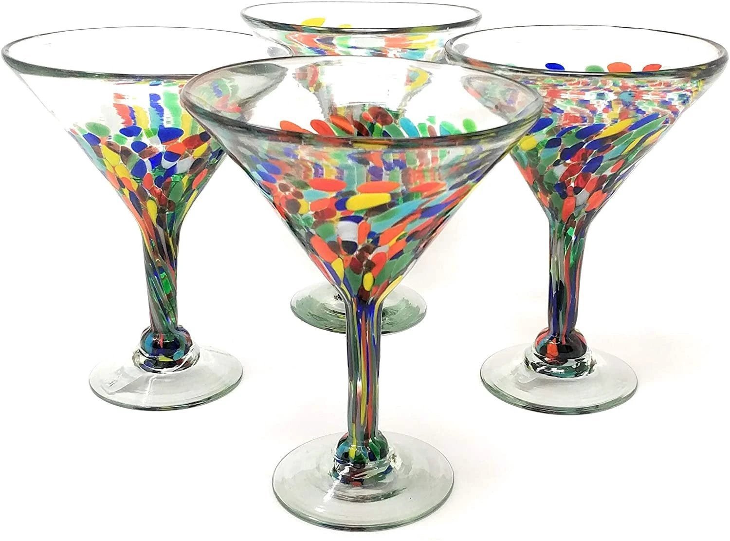 Confetti Carmen Design Modern Margarita Glasses - Martini Style - Set of 4 (12 oz each) by Dos Sueños