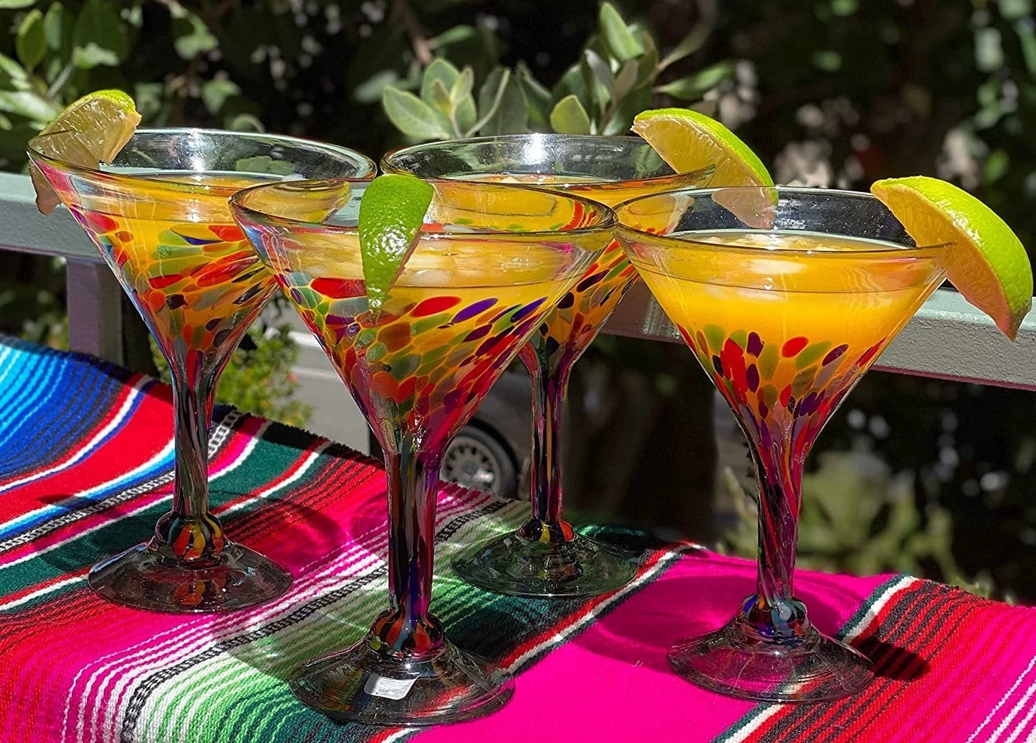 Confetti Carmen Design Modern Margarita Glasses - Martini Style - Set of 4 (12 oz each) by Dos Sueños