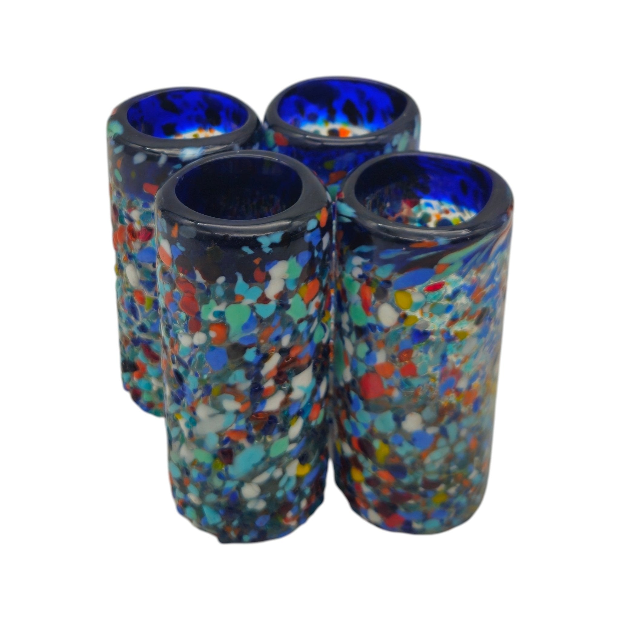 Confetti Double Shot Glass | Hand Blown Mexican Blue Rim Mexican Shot Glass La Vie Bien Confetti Double Shot Glass | Hand Blown Mexican Blue Rim