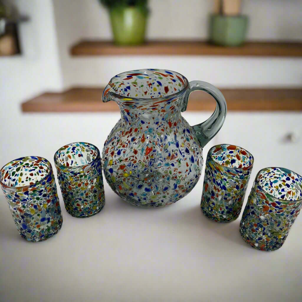 Confetti Glass Pitcher | Hand - Blown Mexican Rock Jug Handmade Pitcher La Vie Bien Confetti Glass Pitcher | Hand - Blown Mexican Rock Jug