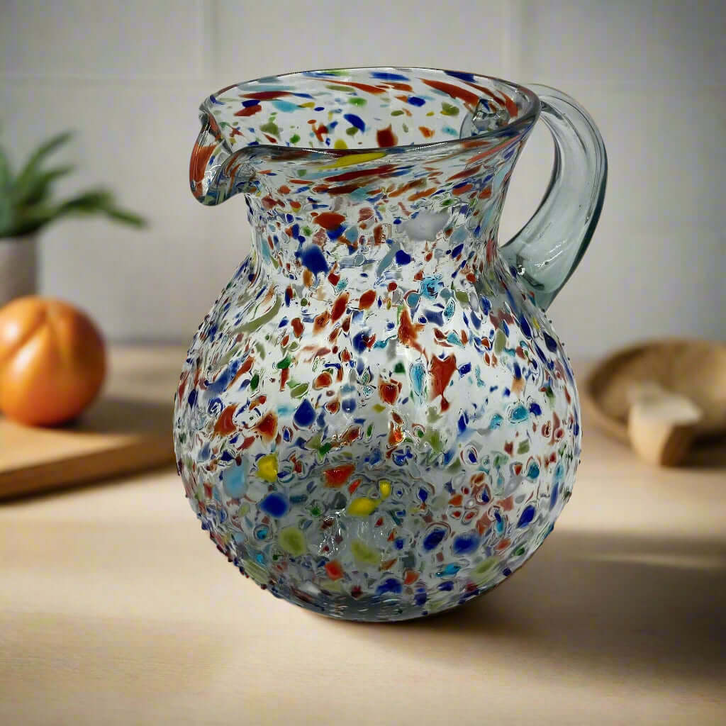 Confetti Glass Pitcher | Hand - Blown Mexican Rock Jug Handmade Pitcher La Vie Bien Confetti Glass Pitcher | Hand - Blown Mexican Rock Jug
