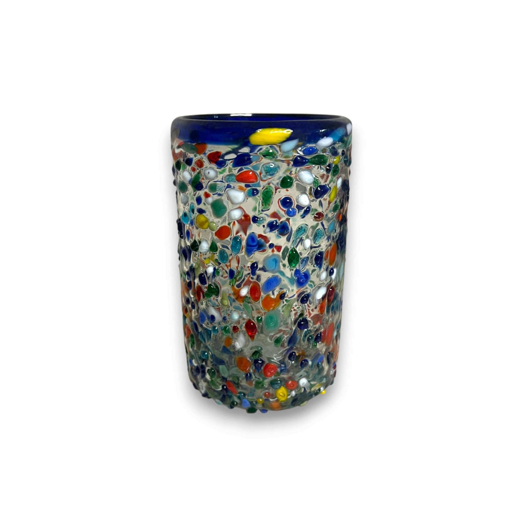 Confetti Pebbled Glass | Blue Rim Hand-Blown Mexican Tumbler Mexican Drinking Glass La Vie Bien Confetti Pebbled Glass | Blue Rim Hand-Blown Mexican Tumbler