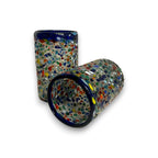 Confetti Pebbled Glass | Blue Rim Hand-Blown Mexican Tumbler Mexican Drinking Glass La Vie Bien Confetti Pebbled Glass | Blue Rim Hand-Blown Mexican Tumbler