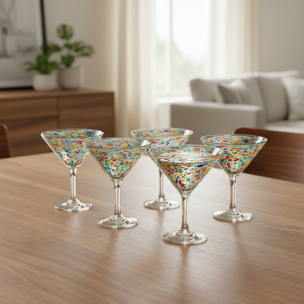 Confetti Pebbled Martini Glass | Hand-Blown Mexican Barware Mexican Margarita Glass La Vie Bien Confetti Pebbled Martini Glass | Hand-Blown Mexican Barware