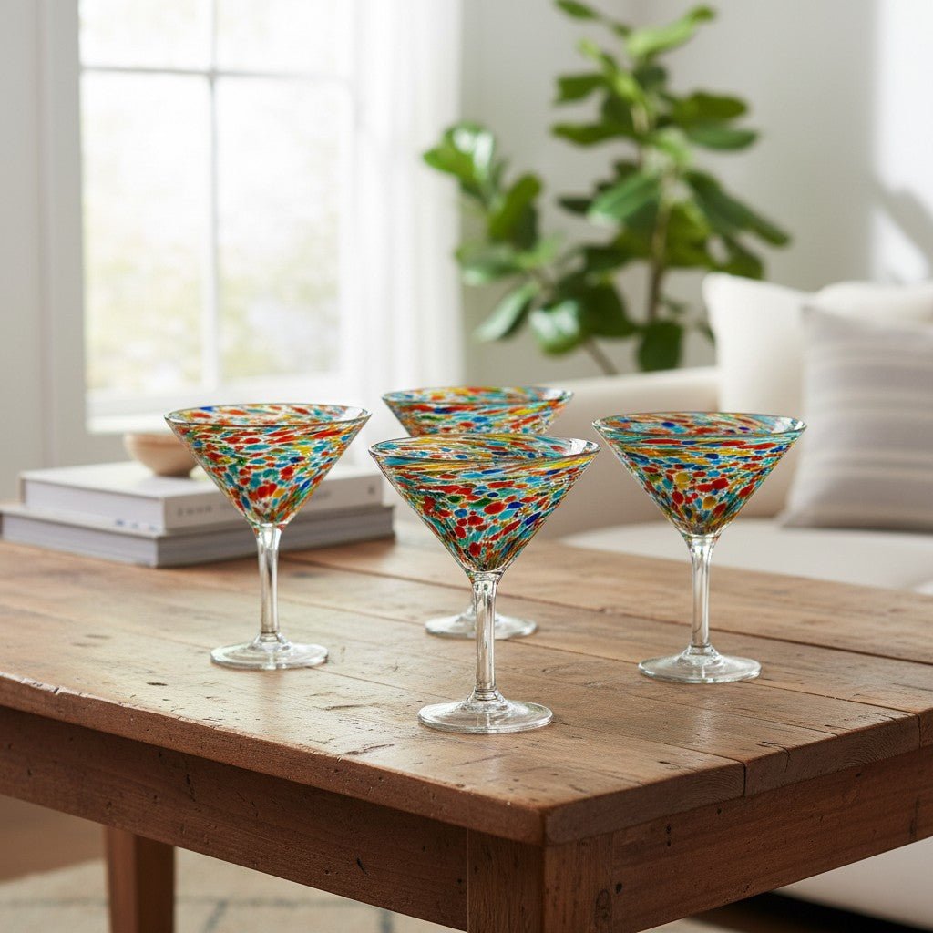 Confetti Pebbled Martini Glass | Hand-Blown Mexican Barware Mexican Margarita Glass La Vie Bien Confetti Pebbled Martini Glass | Hand-Blown Mexican Barware