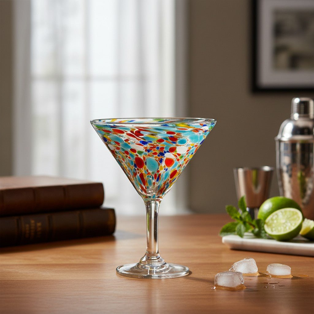 Confetti Pebbled Martini Glass | Hand-Blown Mexican Barware Mexican Margarita Glass La Vie Bien Confetti Pebbled Martini Glass | Hand-Blown Mexican Barware