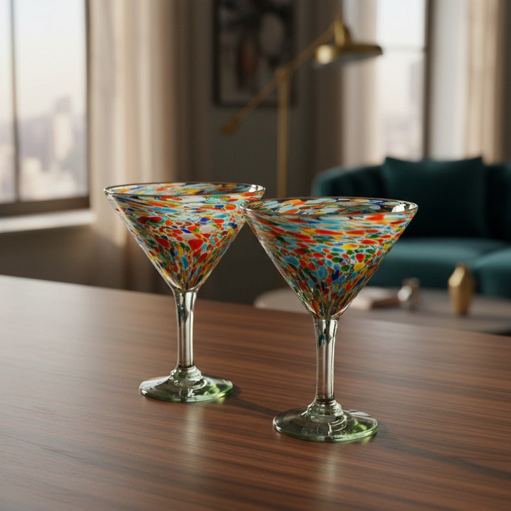 Confetti Pebbled Martini Glass | Hand-Blown Mexican Barware Mexican Margarita Glass La Vie Bien Confetti Pebbled Martini Glass | Hand-Blown Mexican Barware