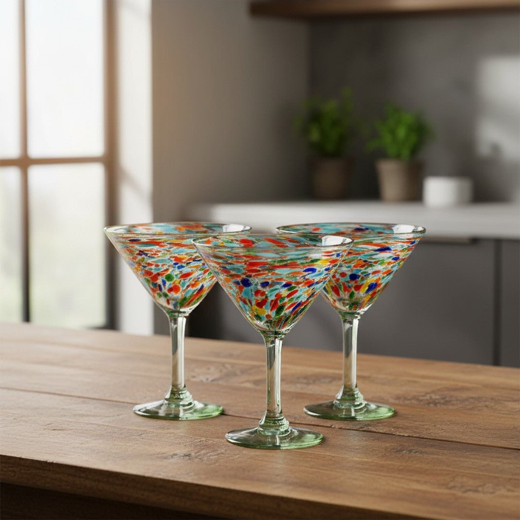 Confetti Pebbled Martini Glass | Hand-Blown Mexican Barware Mexican Margarita Glass La Vie Bien Confetti Pebbled Martini Glass | Hand-Blown Mexican Barware