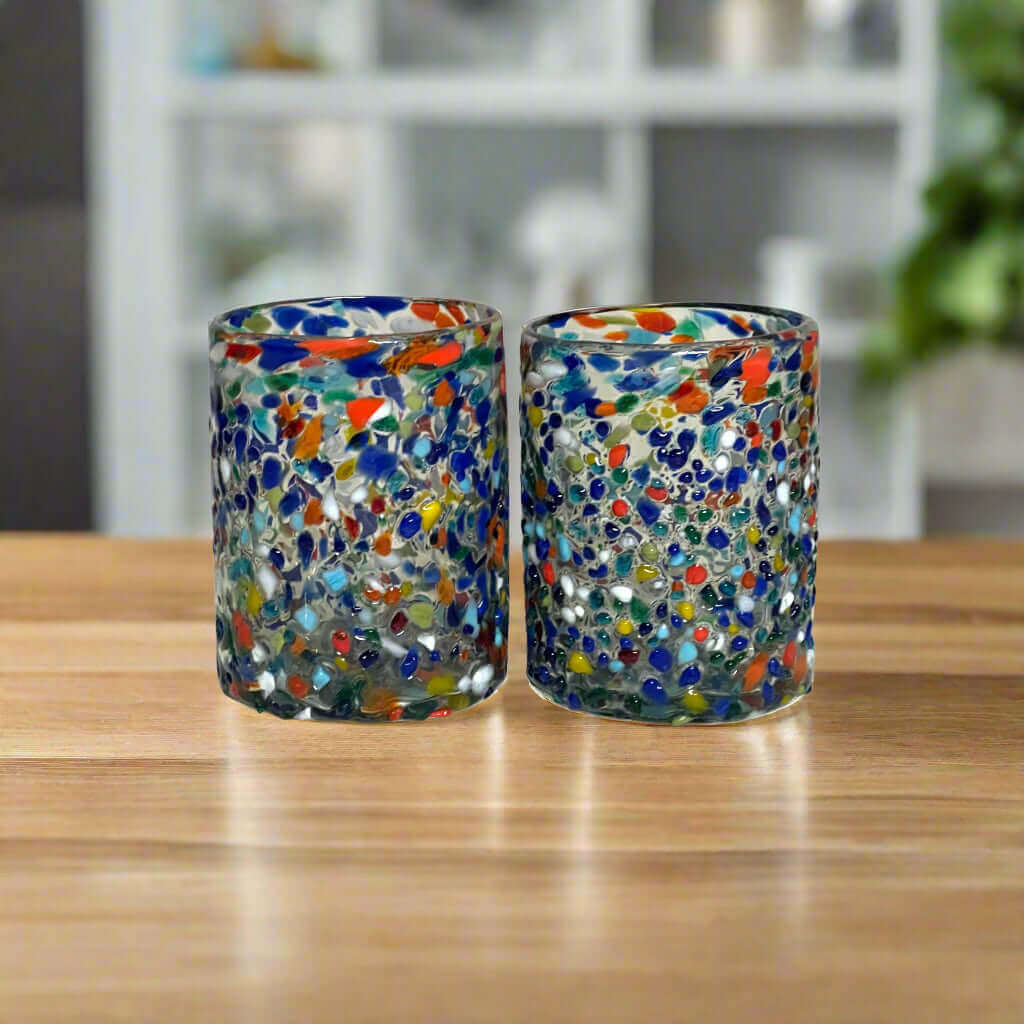 Confetti Pebbled Tumbler | Hand - Blown Mexican Glassware Mexican Drinking Glass La Vie Bien Confetti Pebbled Tumbler | Hand - Blown Mexican Glassware