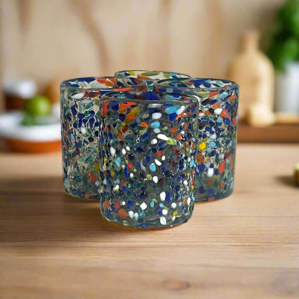 Confetti Pebbled Tumbler | Hand - Blown Mexican Glassware Mexican Drinking Glass La Vie Bien Confetti Pebbled Tumbler | Hand - Blown Mexican Glassware