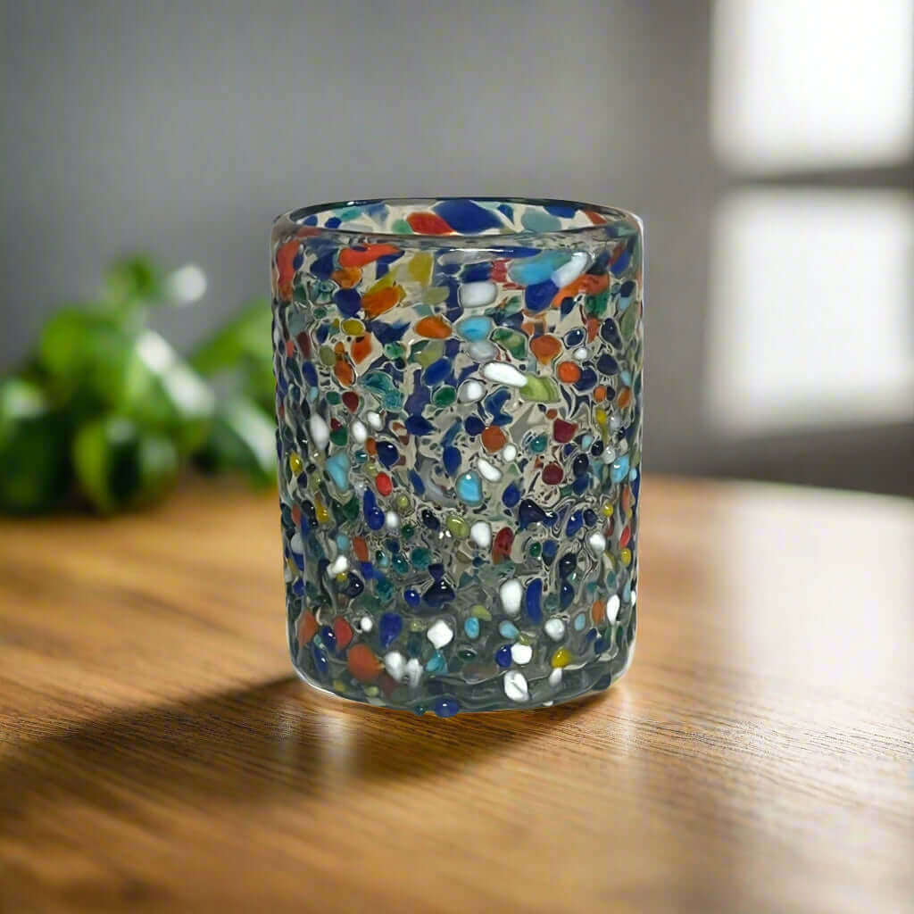 Confetti Pebbled Tumbler | Hand - Blown Mexican Glassware Mexican Drinking Glass La Vie Bien Confetti Pebbled Tumbler | Hand - Blown Mexican Glassware