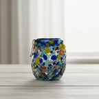 Confetti Rimmed Shot Glass | Hand-Blown Mexican Glassware with Blue Rim Mexican Shot Glass La Vie Bien Confetti Rimmed Shot Glass | Hand-Blown Mexican Glassware with Blue Rim