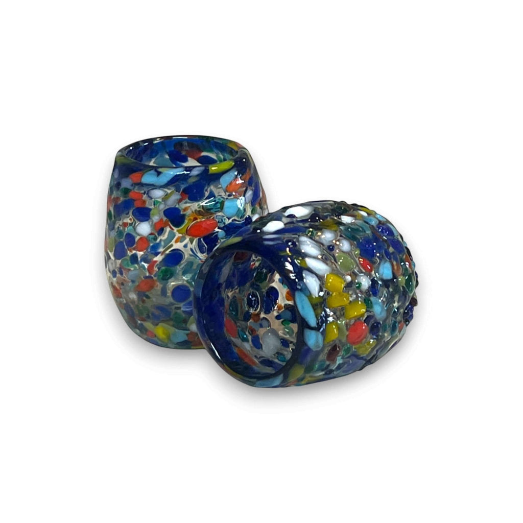 Confetti Rimmed Shot Glass | Hand-Blown Mexican Glassware with Blue Rim Mexican Shot Glass La Vie Bien Confetti Rimmed Shot Glass | Hand-Blown Mexican Glassware with Blue Rim