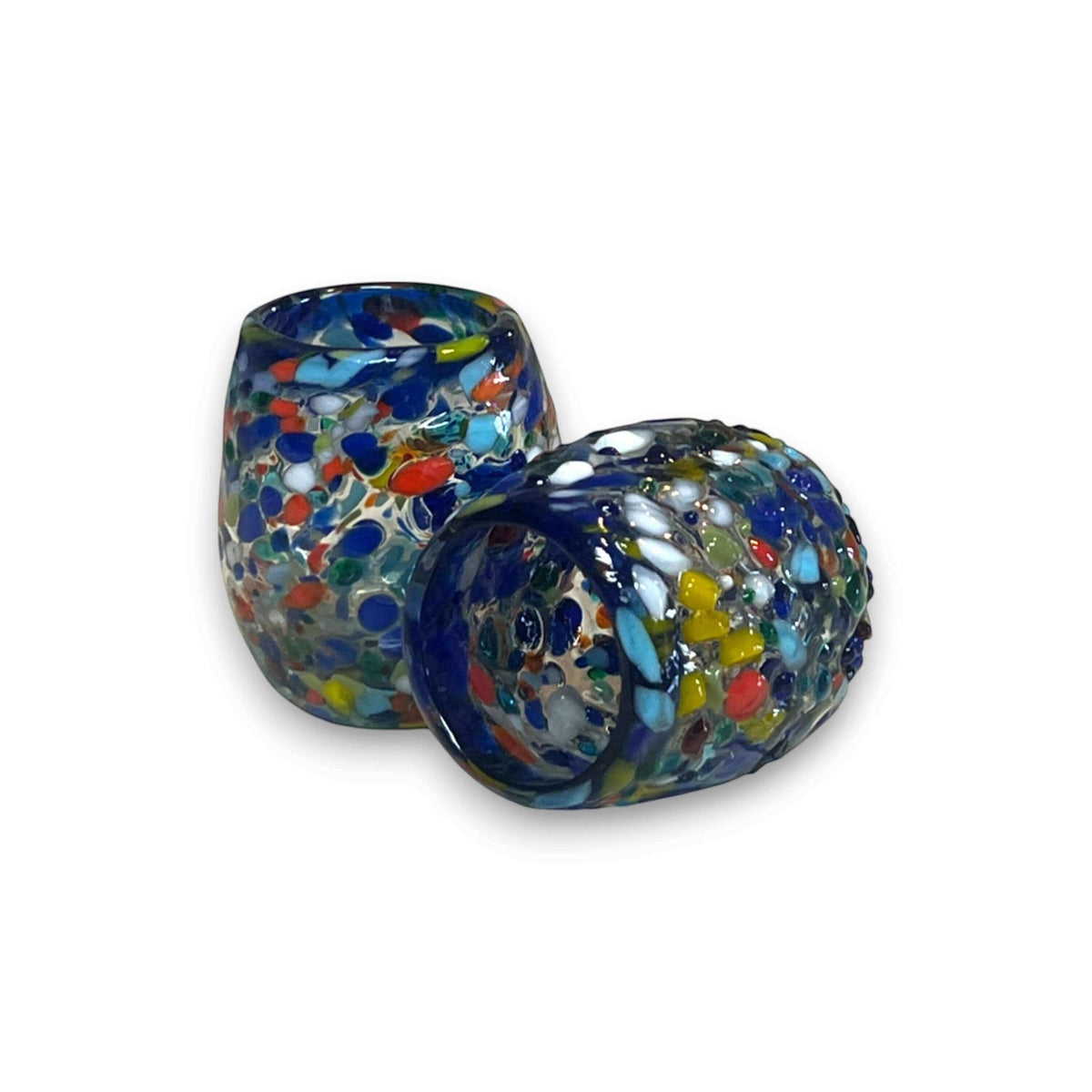 Confetti Rimmed Shot Glass | Hand-Blown Mexican Glassware with Blue Rim Mexican Shot Glass La Vie Bien Confetti Rimmed Shot Glass | Hand-Blown Mexican Glassware with Blue Rim