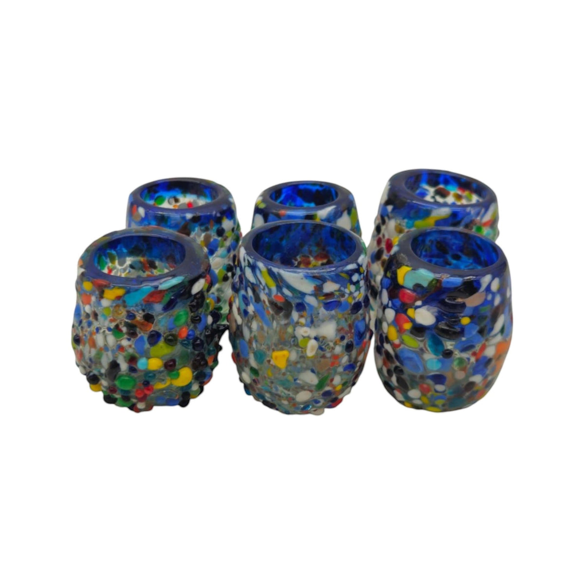 Confetti Rimmed Shot Glass | Hand-Blown Mexican Glassware with Blue Rim Mexican Shot Glass La Vie Bien Confetti Rimmed Shot Glass | Hand-Blown Mexican Glassware with Blue Rim