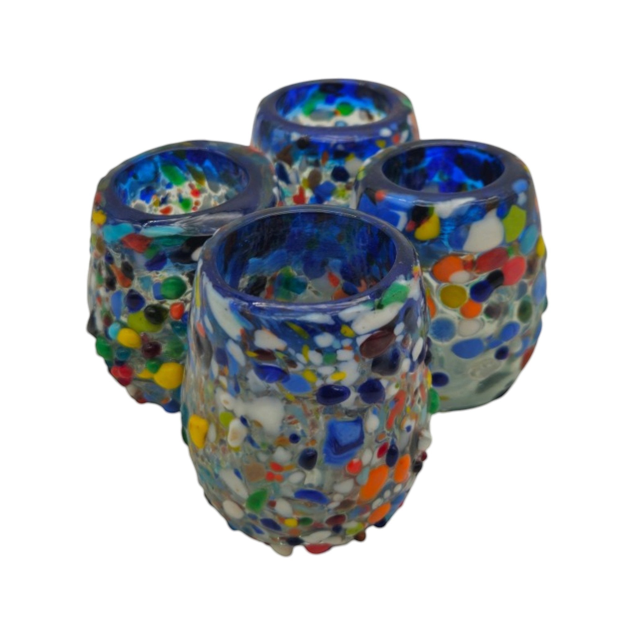 Confetti Rimmed Shot Glass | Hand-Blown Mexican Glassware with Blue Rim Mexican Shot Glass La Vie Bien Confetti Rimmed Shot Glass | Hand-Blown Mexican Glassware with Blue Rim