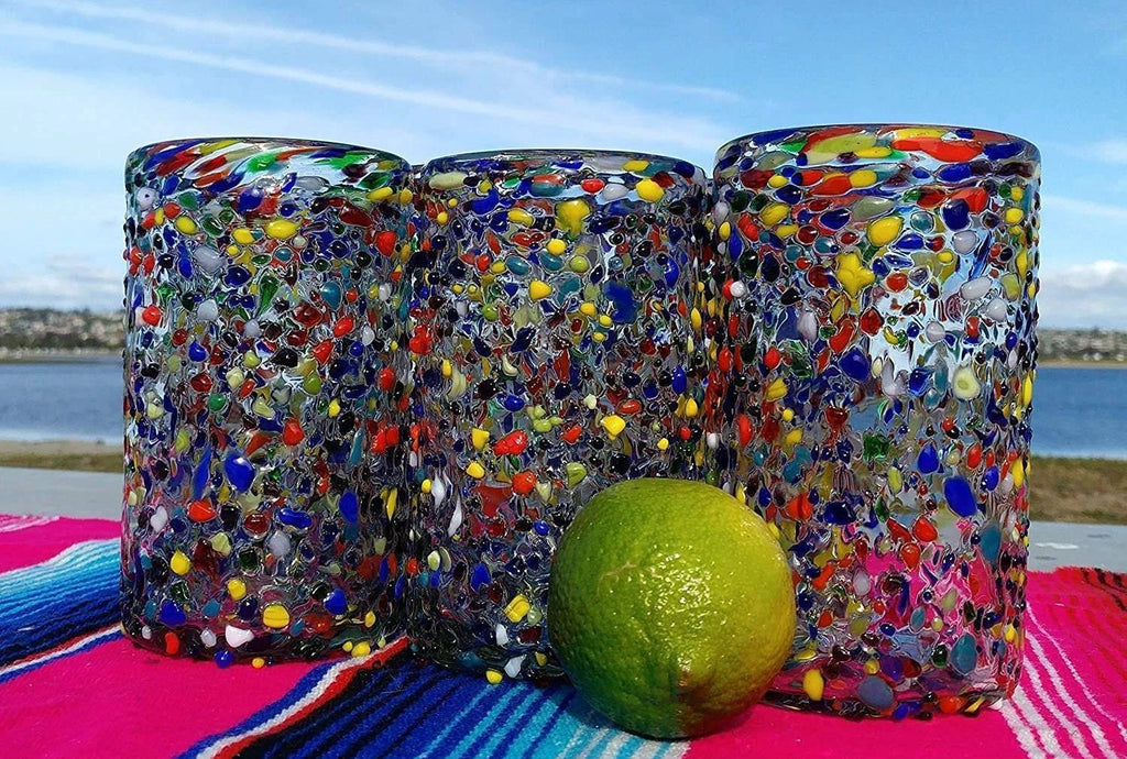 Confetti Rock Design Drinking Glasses - Set of 6 (14 oz each) by Dos Sueños
