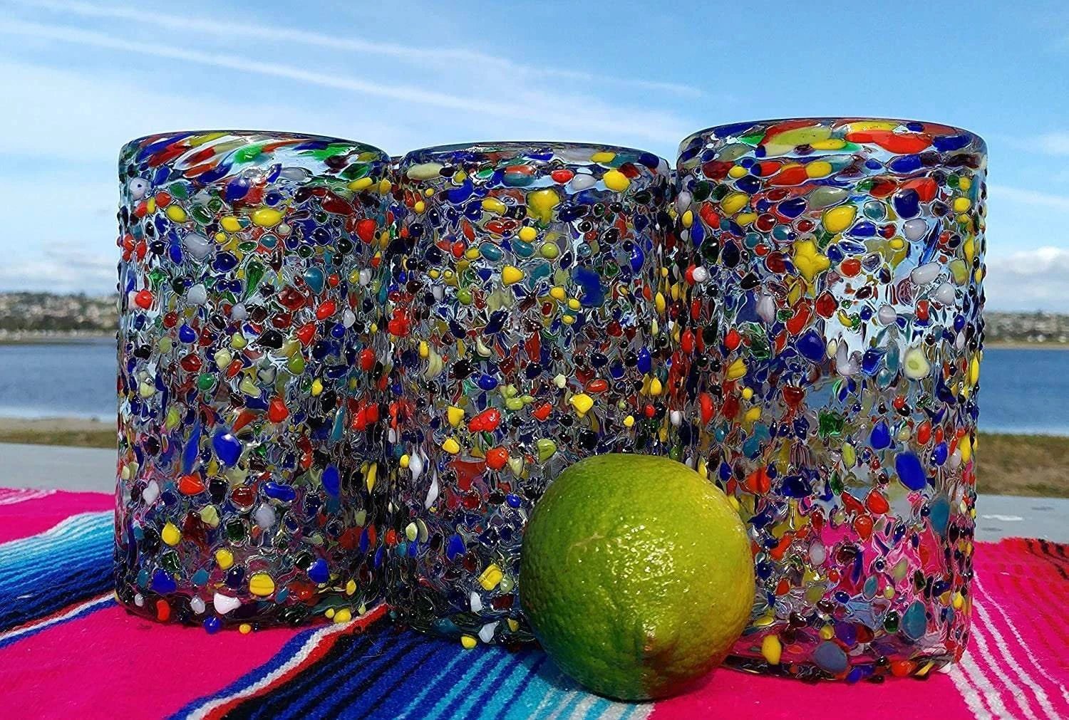 Confetti Rock Design Drinking Glasses - Set of 6 (14 oz each) by Dos Sueños